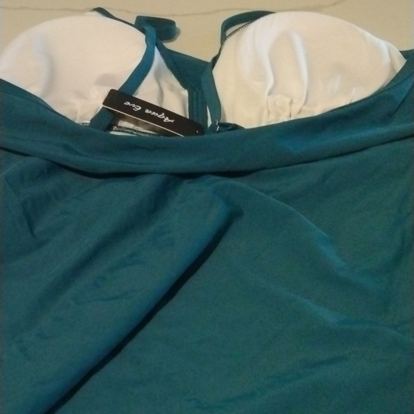Plus Size Tankini Swimsuit‎ with Shorts Tummy Control Ruched teal Sz 24w - Picture 9 of 9